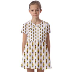 Teddy Pattern Kids  Short Sleeve Pinafore Style Dress