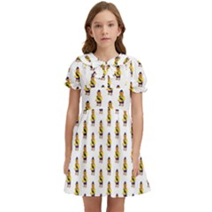 Teddy Pattern Kids  Bow Tie Puff Sleeve Dress