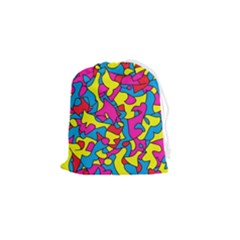 Colorful-graffiti-pattern-blue-background Drawstring Pouch (small) by designsbymallika