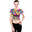 Colorful-graffiti-pattern-blue-background Crew Neck Crop Top View1