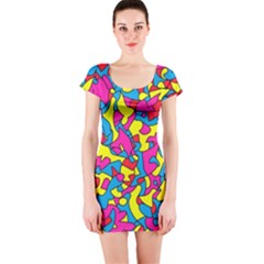 Colorful-graffiti-pattern-blue-background Short Sleeve Bodycon Dress by designsbymallika