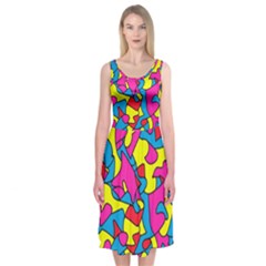 Colorful-graffiti-pattern-blue-background Midi Sleeveless Dress by designsbymallika