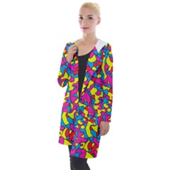 Colorful-graffiti-pattern-blue-background Hooded Pocket Cardigan by designsbymallika