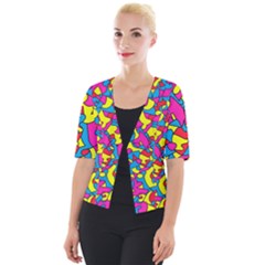 Colorful-graffiti-pattern-blue-background Cropped Button Cardigan by designsbymallika