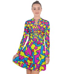 Colorful-graffiti-pattern-blue-background Long Sleeve Panel Dress by designsbymallika