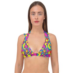 Colorful-graffiti-pattern-blue-background Double Strap Halter Bikini Top by designsbymallika