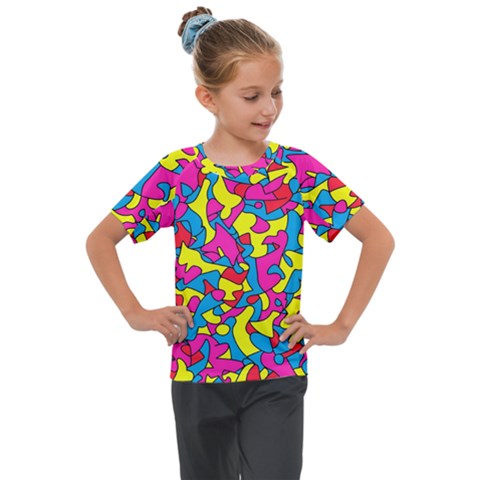 Colorful-graffiti-pattern-blue-background Kids  Mesh Piece T-shirt by designsbymallika