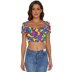 Colorful-graffiti-pattern-blue-background Short Sleeve Square Neckline Crop Top  by designsbymallika