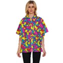 Colorful-graffiti-pattern-blue-background Women s Batwing Button Up Shirt View1