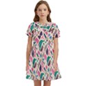 Multi Colour Pattern Kids  Bow Tie Puff Sleeve Dress View1