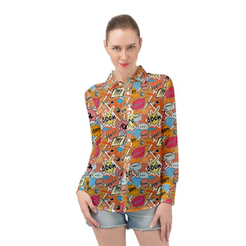 Pop Culture Abstract Pattern Long Sleeve Chiffon Shirt by designsbymallika