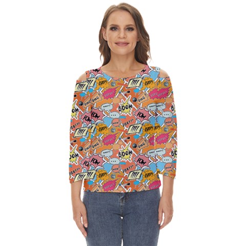 Pop Culture Abstract Pattern Cut Out Wide Sleeve Top by designsbymallika