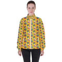 Heart Diamond Pattern Women s High Neck Windbreaker by designsbymallika