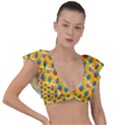 Heart Diamond Pattern Plunge Frill Sleeve Bikini Top View1