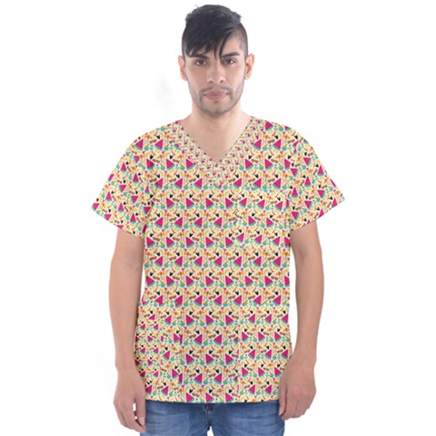 Summer Watermelon Pattern Men s V-neck Scrub Top by designsbymallika