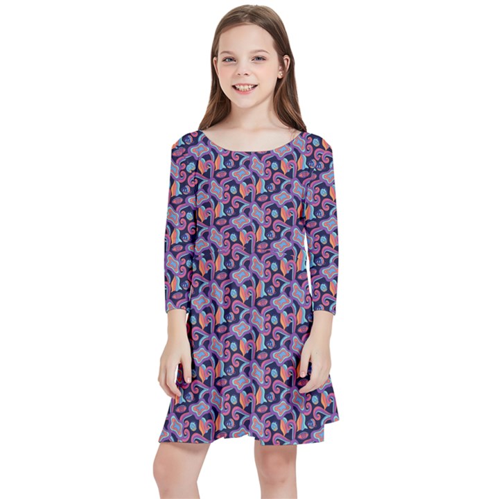 Trippy Cool Pattern Kids  Quarter Sleeve Skater Dress