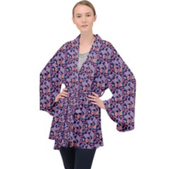 Trippy Cool Pattern Long Sleeve Velvet Kimono  by designsbymallika