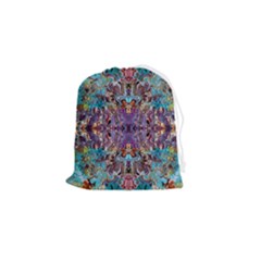 Amethyst On Turquoise Drawstring Pouch (small) by kaleidomarblingart