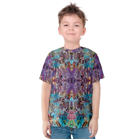 Amethyst On Turquoise Kids  Cotton T-shirt by kaleidomarblingart