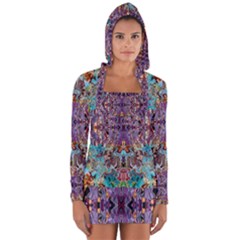 Amethyst On Turquoise Long Sleeve Hooded T-shirt by kaleidomarblingart