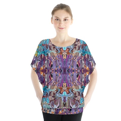 Amethyst On Turquoise Batwing Chiffon Blouse by kaleidomarblingart