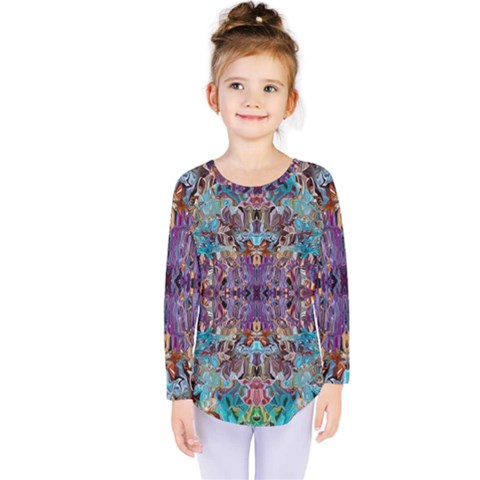 Amethyst On Turquoise Kids  Long Sleeve T-shirt by kaleidomarblingart