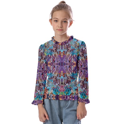 Amethyst On Turquoise Kids  Frill Detail T-shirt by kaleidomarblingart