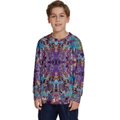 Amethyst On Turquoise Kids  Crewneck Sweatshirt by kaleidomarblingart