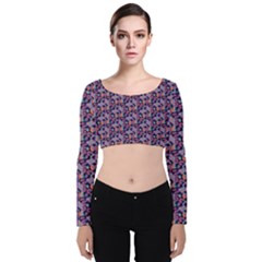 Trippy Cool Pattern Velvet Long Sleeve Crop Top by designsbymallika