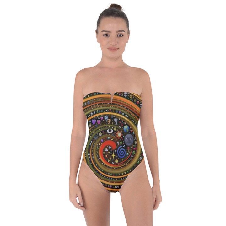 Swirl Vortex Emoji Cyclone Motion Art Tie Back One Piece Swimsuit