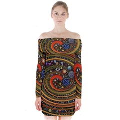 Swirl Vortex Emoji Cyclone Motion Art Long Sleeve Off Shoulder Dress by Paksenen