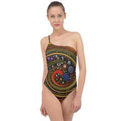 Swirl Vortex Emoji Cyclone Motion Art Classic One Shoulder Swimsuit by Paksenen