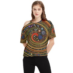 Swirl Vortex Emoji Cyclone Motion Art One Shoulder Cut Out T-shirt by Paksenen