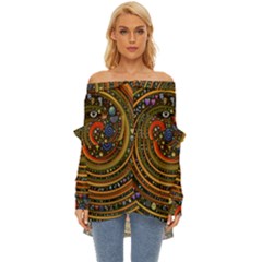 Swirl Vortex Emoji Cyclone Motion Art Off Shoulder Chiffon Pocket Shirt by Paksenen