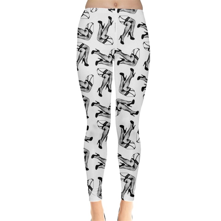 Erotic Pants Motif Black And White Graphic Pattern Black Backgrond Everyday Leggings 