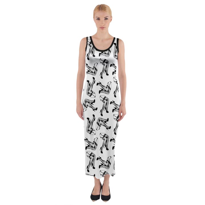 Erotic Pants Motif Black And White Graphic Pattern Black Backgrond Fitted Maxi Dress