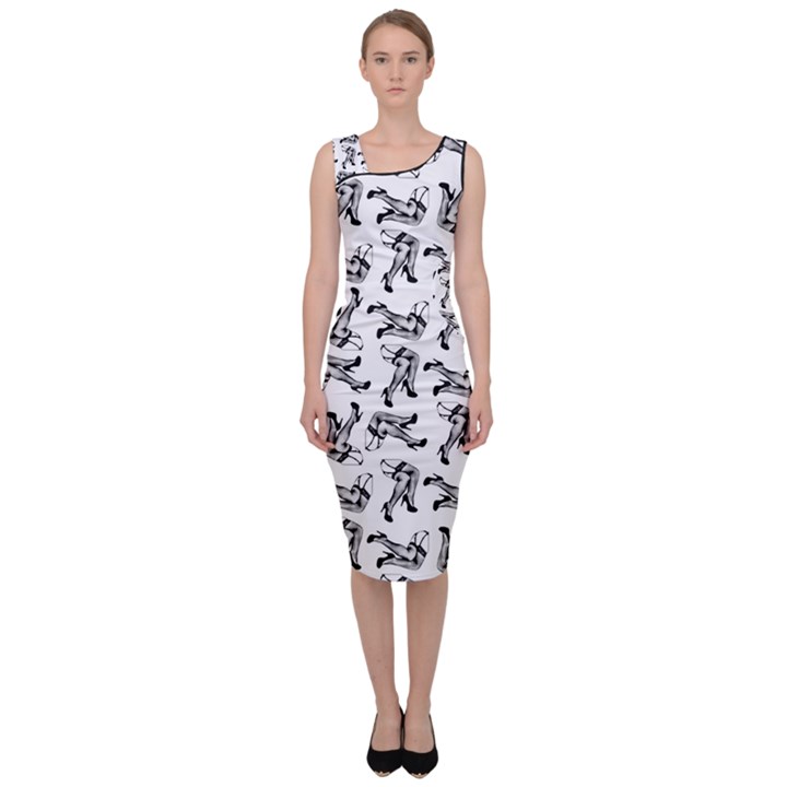 Erotic Pants Motif Black And White Graphic Pattern Black Backgrond Sleeveless Pencil Dress