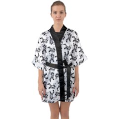 Erotic Pants Motif Black And White Graphic Pattern Black Backgrond Half Sleeve Satin Kimono  by dflcprintsclothing