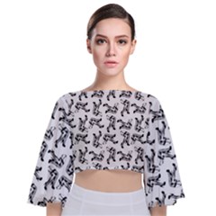 Erotic Pants Motif Black And White Graphic Pattern Black Backgrond Tie Back Butterfly Sleeve Chiffon Top by dflcprintsclothing