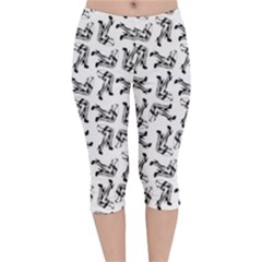 Erotic Pants Motif Black And White Graphic Pattern Black Backgrond Velvet Capri Leggings 