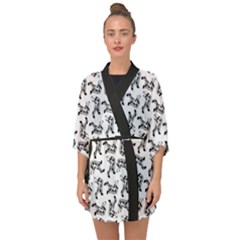 Erotic Pants Motif Black And White Graphic Pattern Black Backgrond Half Sleeve Chiffon Kimono