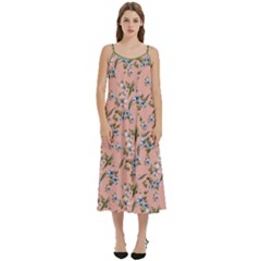 Flower Peach Blossom Casual Spaghetti Strap Midi Dress