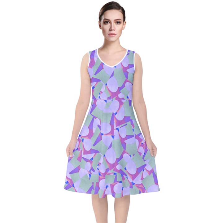 Kaleidoscope Dreams V-Neck Midi Sleeveless Dress 