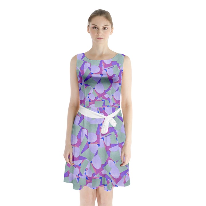 Kaleidoscope Dreams Sleeveless Waist Tie Chiffon Dress