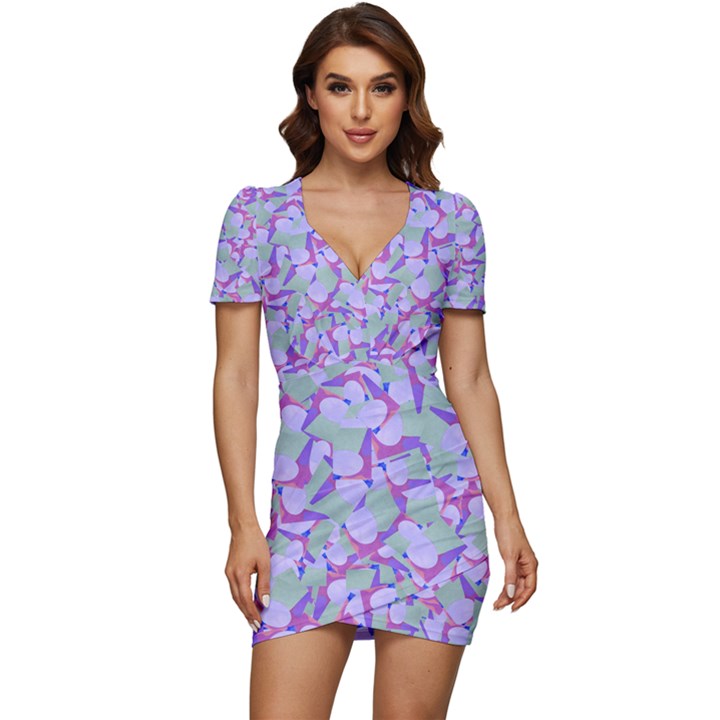 Kaleidoscope Dreams Low Cut Cap Sleeve Mini Dress