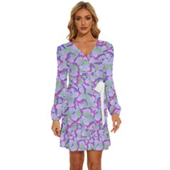 Kaleidoscope Dreams Long Sleeve Waist Tie Ruffle Velvet Dress by dflcprintsclothing