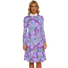 Kaleidoscope Dreams Long Sleeve Shirt Collar A-line Dress