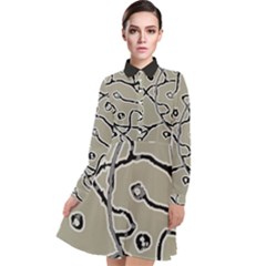 Sketchy Abstract Artistic Print Design Long Sleeve Chiffon Shirt Dress by dflcprintsclothing