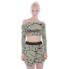 Sketchy Abstract Artistic Print Design Off Shoulder Top With Mini Skirt Set