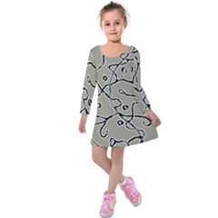 Sketchy Abstract Artistic Print Design Kids  Long Sleeve Velvet Dress by dflcprintsclothing